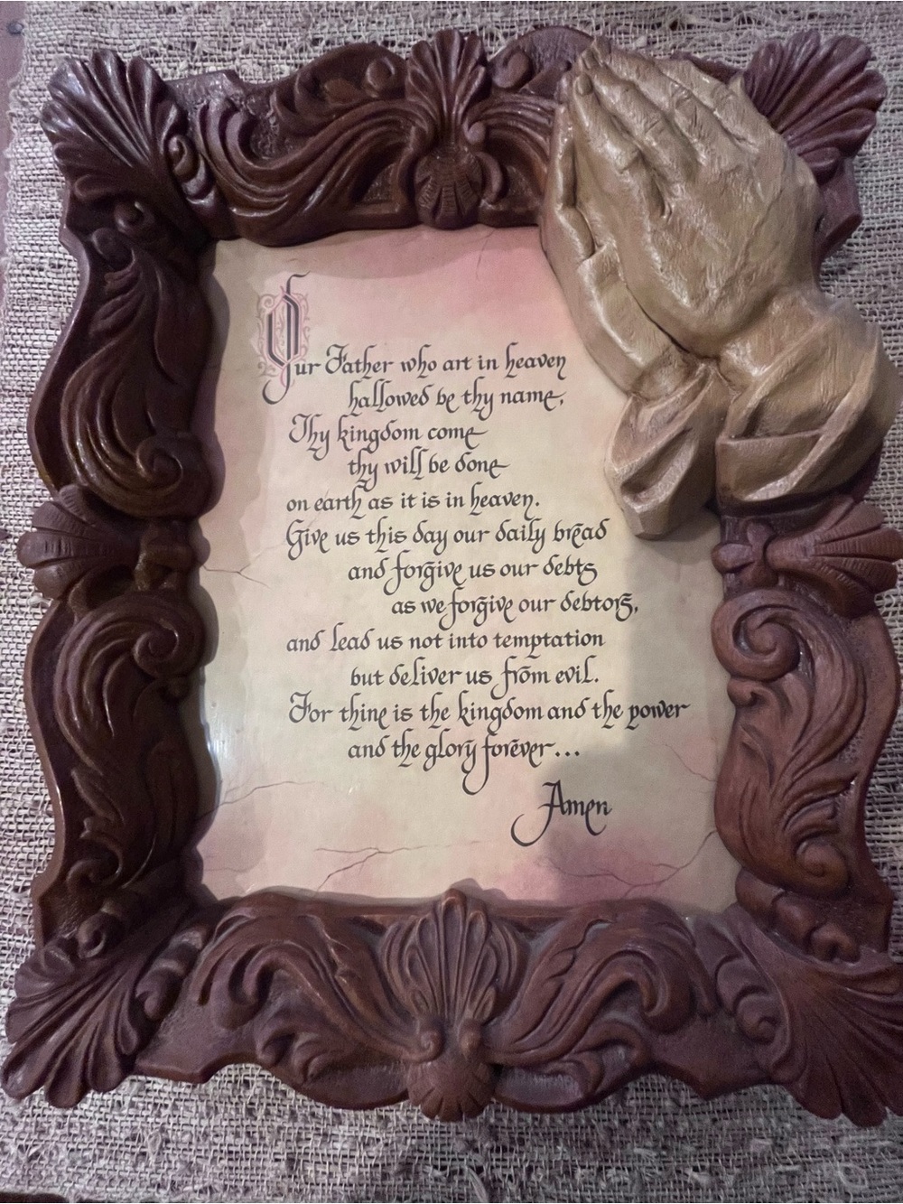 VTG Wall Hanging Praying Hands Wall Plaque with Lord's Prayer 10 x 12”